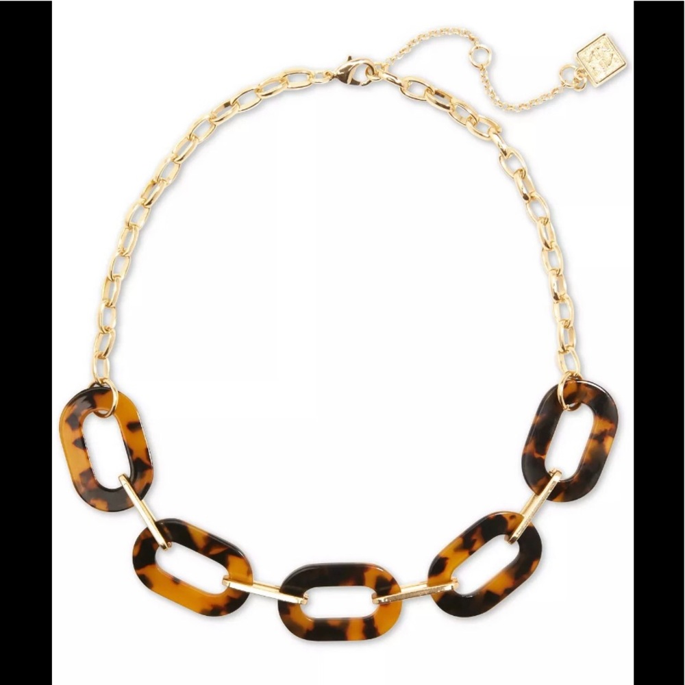 Zenzii Gold Tone Tortoise Look Link Collar Necklace Black/Brown One Size
